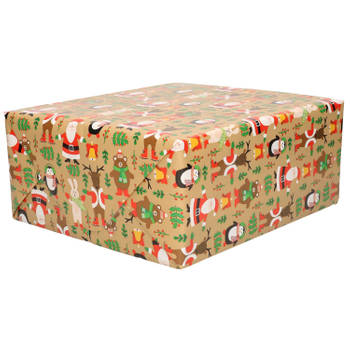 1x Rollen inpakpapier/cadeaupapier Kerst print bruin 2,5 x 0,7 meter 70 grams luxe kwaliteit - Cadeaupapier