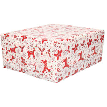3x Rollen inpakpapier/cadeaupapier Kerst print wit/rood 2,5 x 0,7 meter 70 grams luxe kwaliteit - Cadeaupapier