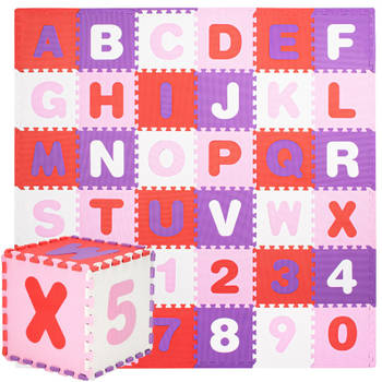 Speelmat Speelmat Foam Puzzelmat 36 Stukken Letters & Cijfers 175 x 175 cm Roze/Rood/Paars/Wit