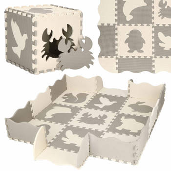 Speelmat Speelmat Foam Puzzelmat Figuren Dieren 9 Puzzelstukken 120 x 120 cm Crème/Grijs
