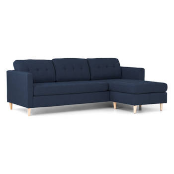 Marino 3-zitsbank met chaise longue links stof blauw.