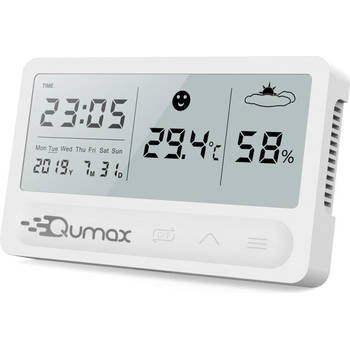 Qumax Digitale Hygrometer - Thermometer voor binnen - Luchtvochtigheidsmeter met halfjaar Accu - Wit