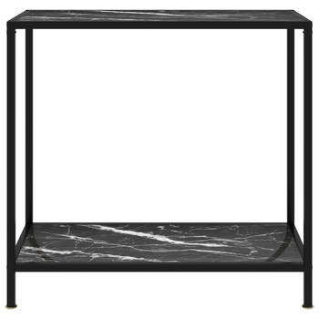The Living Store Wandtafel Marmeren Textuur - Zwart - 80 x 35 x 75 cm - Gehard Glas en Gepoedercoat Staal