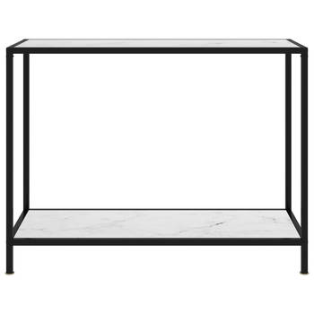 The Living Store Wandtafel - Wandtafel - 100 x 35 x 75 cm - Kleur- wit en zwart - Gehard glas en gepoedercoat staal -
