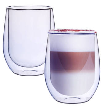 Blauwe Dubbelwandige Koffieglazen - Dubbelwandige Theeglazen - Cappuccino Glazen - 300ML - Set Van 2