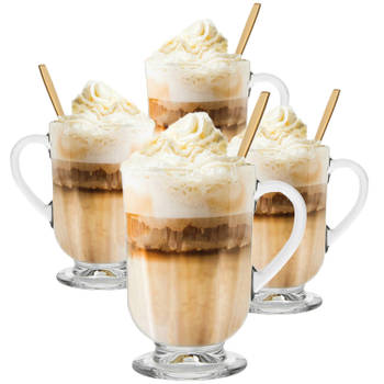 Latte Macchiato Glazen - Koffieglazen - Cappuccino Glazen - Cappuccino Kop -310ML - + Gratis Lepels - Set van 4