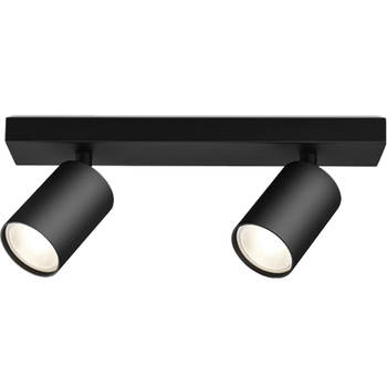 LED Plafondspot - Brinton Betin - GU10 Fitting - 2-lichts - Rond - Mat Zwart - Kantelbaar - Aluminium - Philips -