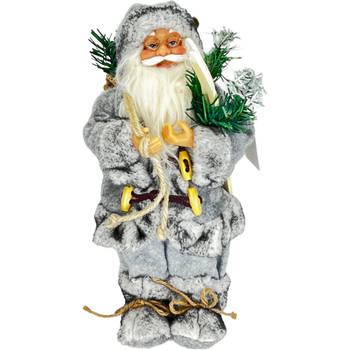 Luxe Afgewerkte Kerst Decoratie Kerstman Staand Grijs 30cm