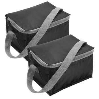 Set van 2x stuks kleine koeltas zwart voor 6 blikjes met rits en draagband - Koeltas