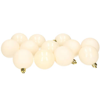 12x stuks kunststof kerstballen offwhite 6 cm glans/mat - Kerstbal