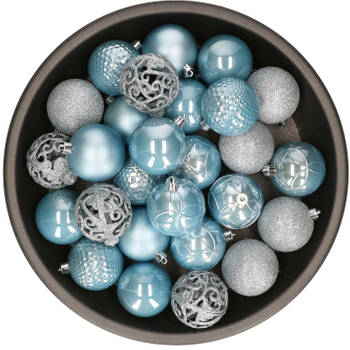 Kunststof kerstballen 37x stuks baby blauw 6 cm - Kerstbal