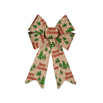 Kerstboomversiering strik - creme/rood print - 22 x 38 cm - Kersthangers