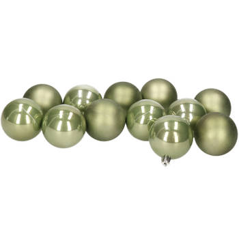 12x stuks kunststof kerstballen lichtgroen 6 cm glans/mat - Kerstbal
