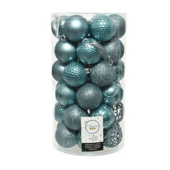 Decoris 37x stuks kunststof kerstballen ijsblauw 6 cm mix - Kerstbal