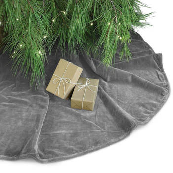 Unique Living Kerstboomrok - donkergrijs velvet - D120 cm - polyester - Kerstboomrokken