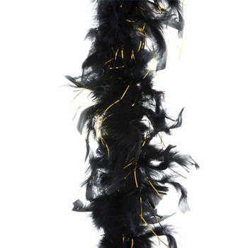 Boa kerstslinger veren zwart met goud 200 cm kerstversiering - Kerstslingers