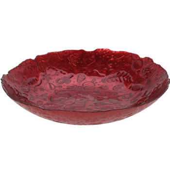 Glazen decoratie schaal/fruitschaal rood rond D40 x H7 cm - Fruitschalen