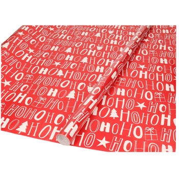 Kerst inpak/cadeaupapier - 2x stuks - 200 x 70 cm - rood Ho Ho Ho - Cadeaupapier