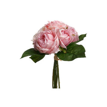 Atmosphera kunstbloemen boeket 9 roze rozen 30 cm - Kunstbloemen