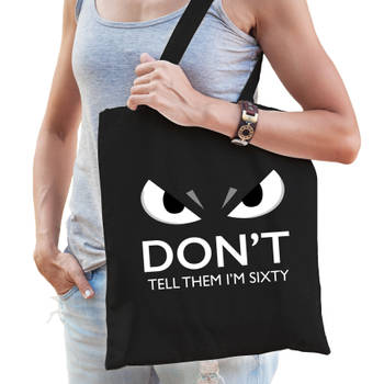 Dont tell sixty cadeau katoenen tas zwart voor volwassenen - Feest Boodschappentassen