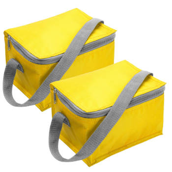 Set van 2x stuks kleine koeltas geel voor 6 blikjes met rits en draagband - Koeltas