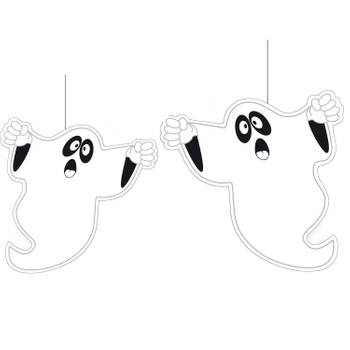 Halloween thema 4x hangende spoken/geest decoraties wit 20 en 30 cm - Hangdecoratie