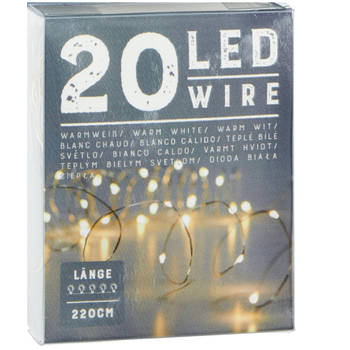 Cepewa draadverlichting lichtsnoer 220 cm - 20 leds warm wit -batterij - Lichtsnoeren
