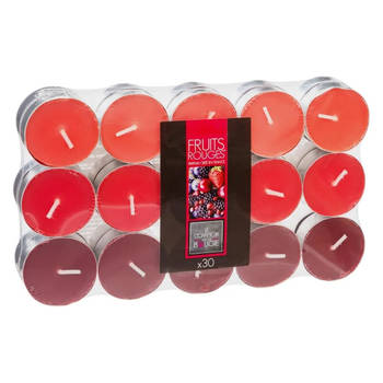 Geurkaars waxine/theelichtjes - 30x stuks - Rood fruit - 3,5 branduren - geurkaarsen