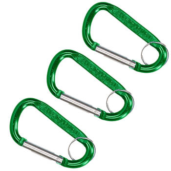 Karabijnhaak sleutelhanger - 3x - metaal - groen - 8 cm - Karabijnhaken