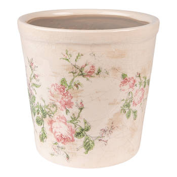 Clayre & Eef Bloempot Ø 15x14 cm Roze Beige Keramiek Bloemen Bloempot binnen Roze Bloempot binnen