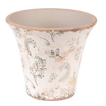 HAES DECO - Bloempot Ø 12x11 cm Groen Beige Keramiek Bloemen Bloempot binnen Plantenpot Plant pot