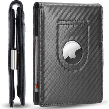ONYX® Pasjeshouder wallet - Geschikt voor Apple AirTag - Heren Portemonnee - 11 Pasjes + Briefgeld - Carbon Leer - RFID