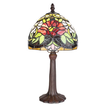 LumiLamp Tiffany Tafellamp Ø 20x36 cm Meerkleurig Glas Kunststof Rond Tiffany Bureaulamp Meerkleurig Tiffany