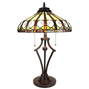 LumiLamp Tiffany Tafellamp Ø 41x64 cm Beige Groen Glas Rond Tiffany Bureaulamp Beige Tiffany Bureaulamp