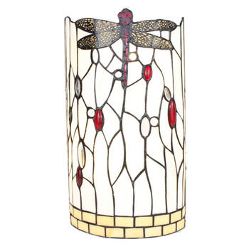 LumiLamp Wandlamp Tiffany 20x10x36 cm Wit Zwart Glas Metaal Halfrond Libelle Muurlamp Wit Muurlamp