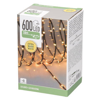 LED Micro Cluster lichtketting 18 m met 600 warmwitte LED's en 8 functies