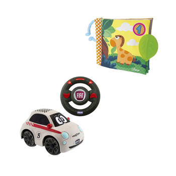 Chicco bundel - Fiat 500 - Bestuurbare Speelgoedauto & Babyboekje Junior 19 X 19 Cm Polyester Geel/groen