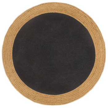 vidaXL Vloerkleed rond gevlochten 150 cm jute en katoen zwart naturel