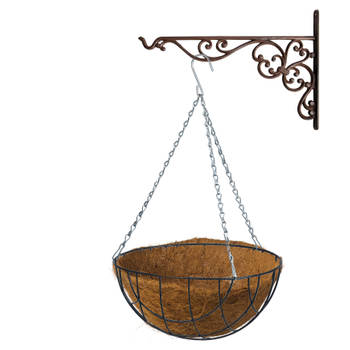 Hanging basket 30 cm met ijzeren muurhaak en kokos inlegvel - Plantenbakken