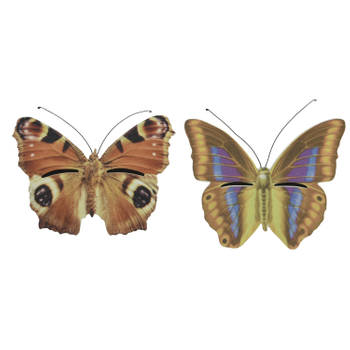 Set van 2x stuks bruin/geel en bruin/oranje vlinder insectenhotels 20 cm - Insectenhotel