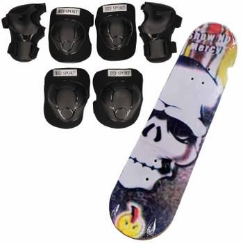 Set van skateboard 81 cm met doodskop print en valbescherming maat S - 4 tot 5 jaar - Lichaamsbeschermers