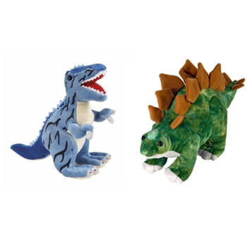 Setje van 2x knuffel dinosaurussen t-rex en Stegosaurus - Knuffeldier