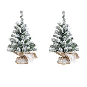 2x stuks kunstboom/kunst kerstboom groen met sneeuw 45 cm - Kunstkerstboom