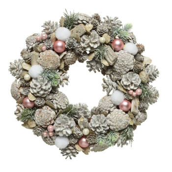 Decoris Kerstkrans - white wash - nepsneeuw en versiering - 34 cm - Kerstkransen