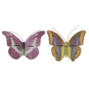 Set van 2x stuks bruin/geel en roze vlinder insectenhotels 20 cm - Insectenhotel