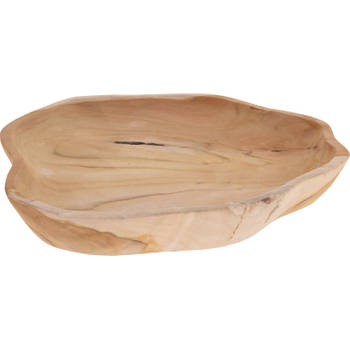 Fruitschaal teak hout rond 32 x 26 x 3 cm - Fruitschalen