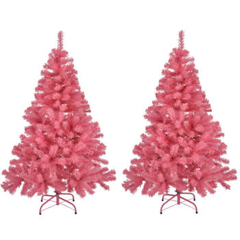 2x stuks kunst kerstbomen/kunstbomen roze 120 cm - Kunstkerstboom