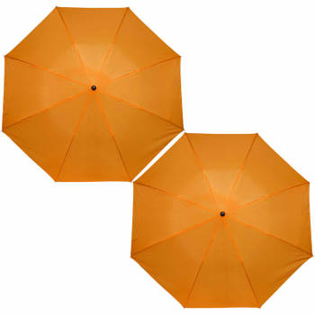 2x stuks kleine opvouwbare paraplus oranje 93 cm - Paraplu's