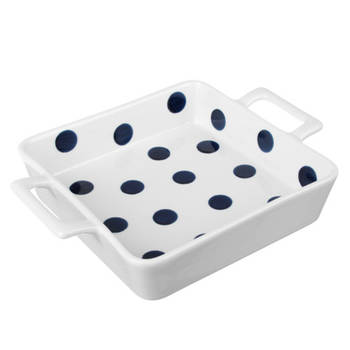Millimi Keramische Ovenschaal - Saladeschaal - 23.5 x 17.5 cm - Wit met Zwarte stippen
