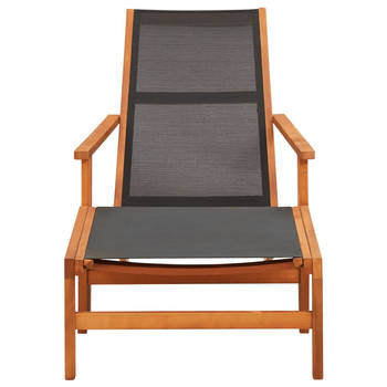 The Living Store Loungestoel Eucalyptushout - Zwart - 64x92x83 cm - Met voetensteun